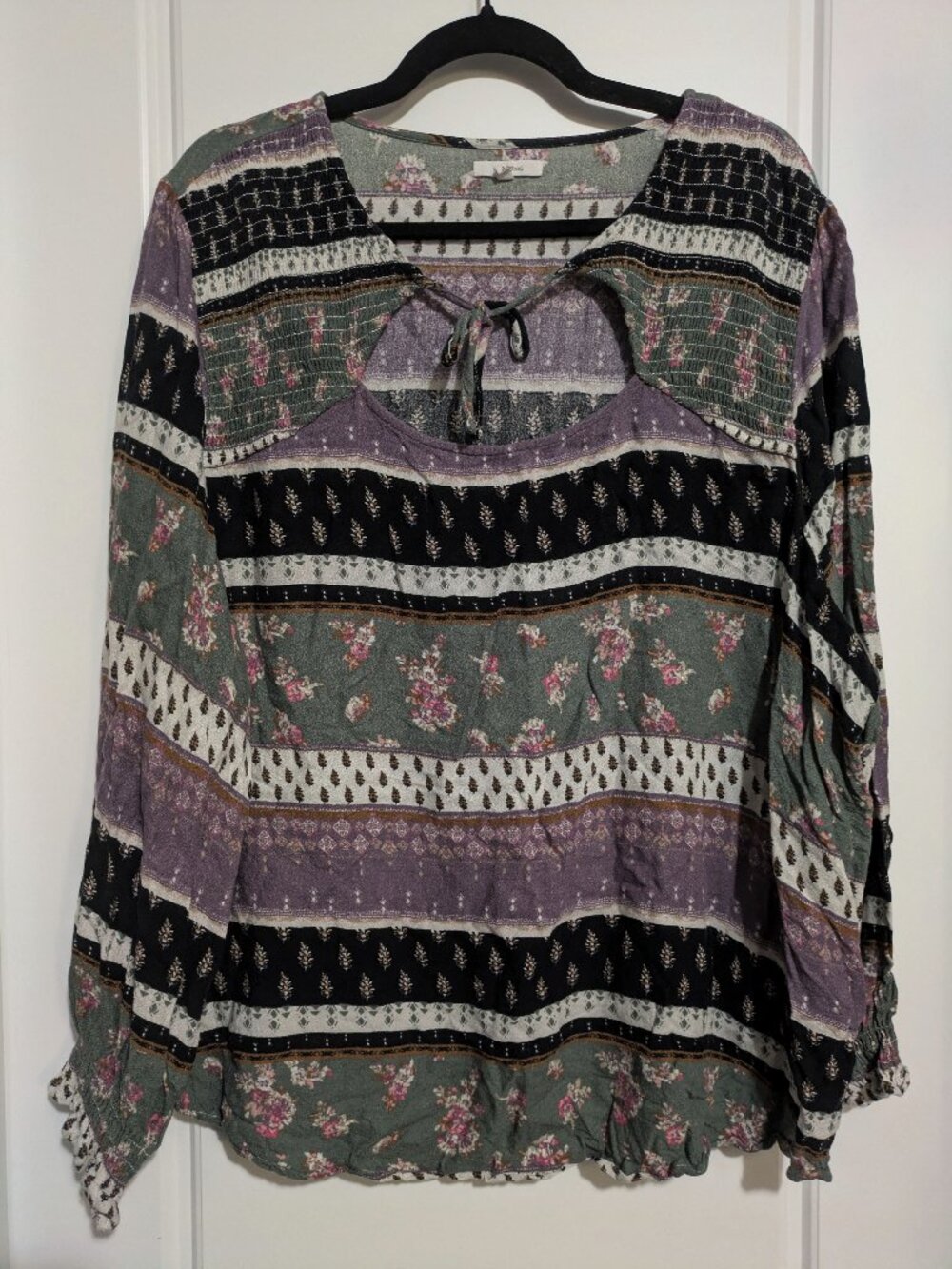 Maurices Long Sleeved Plus Sized (4X) Mauve/Grey/Black/White Stripe Top